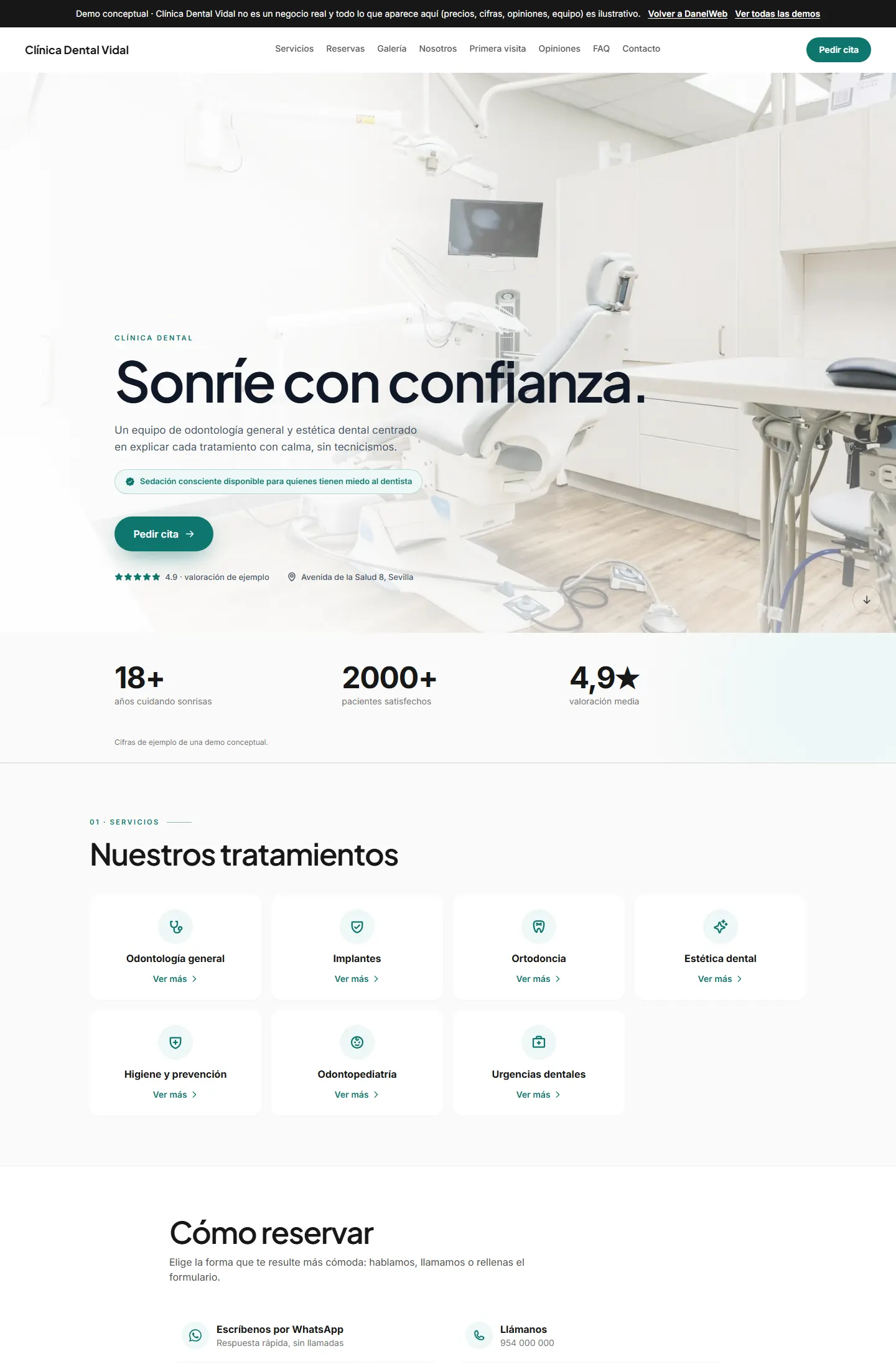 Vista de la web de demostración Clínica Dental Vidal